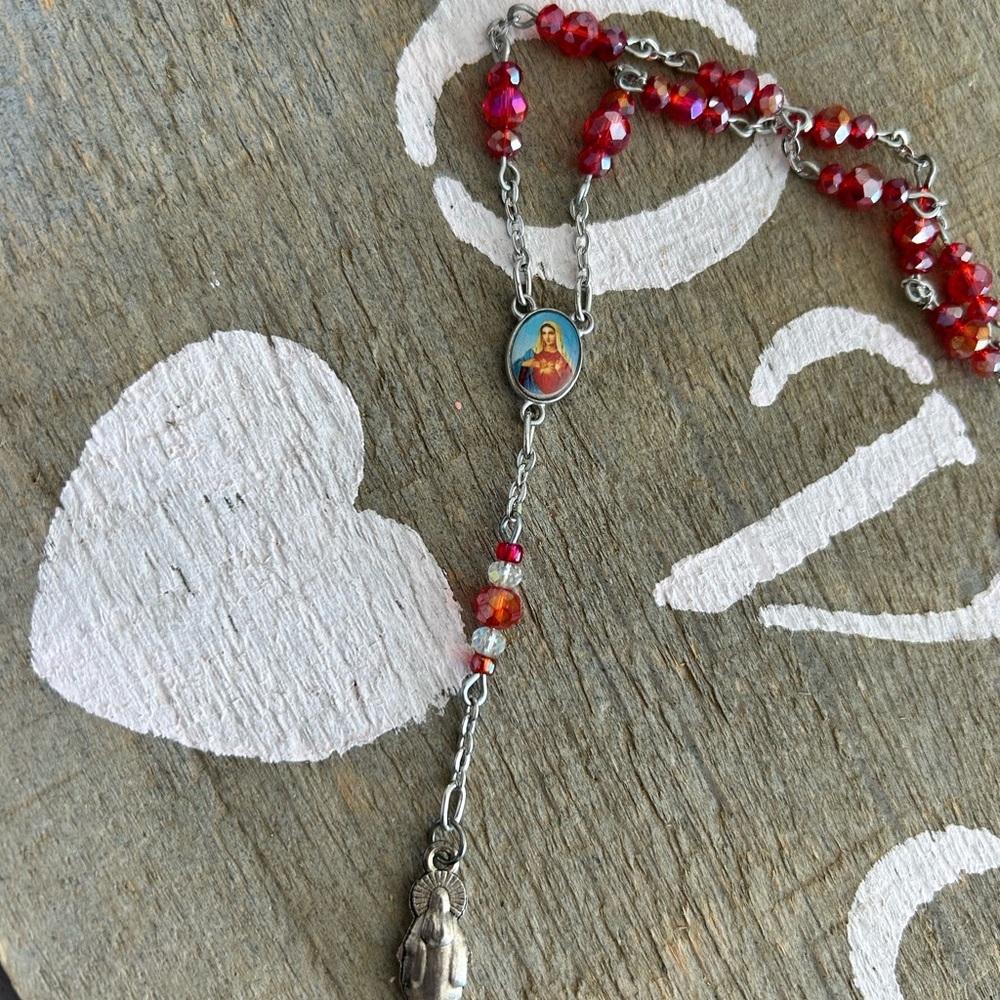4/$100 ROSARY Red Beaded Religious bracelet